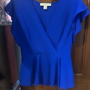 Monteau Blue Wrap Ruffled Peplum Blouse